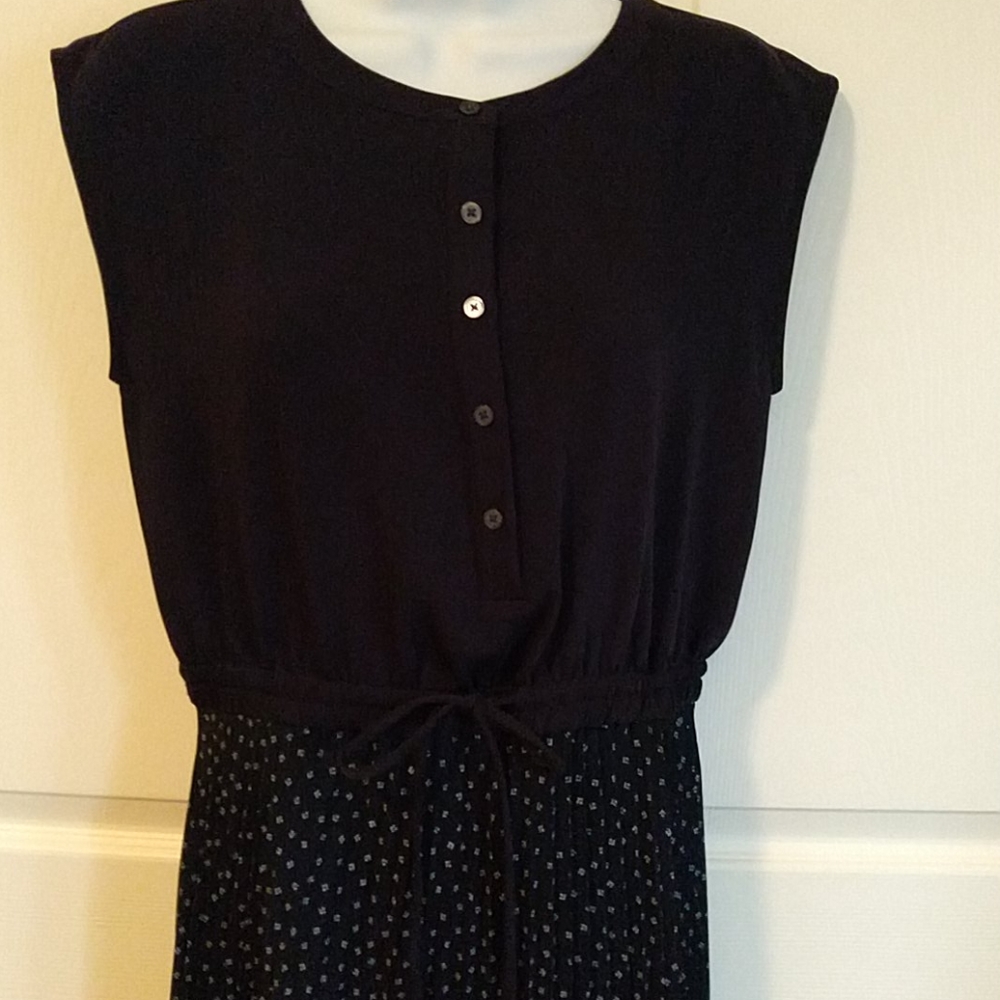 Navy Loft Dress with Pleated Overlay Skirting